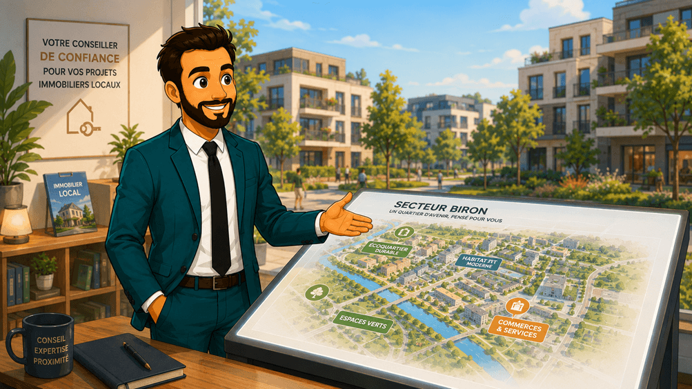 Conseiller immobilier présentant le projet Biron à Longpont-sur-Orge