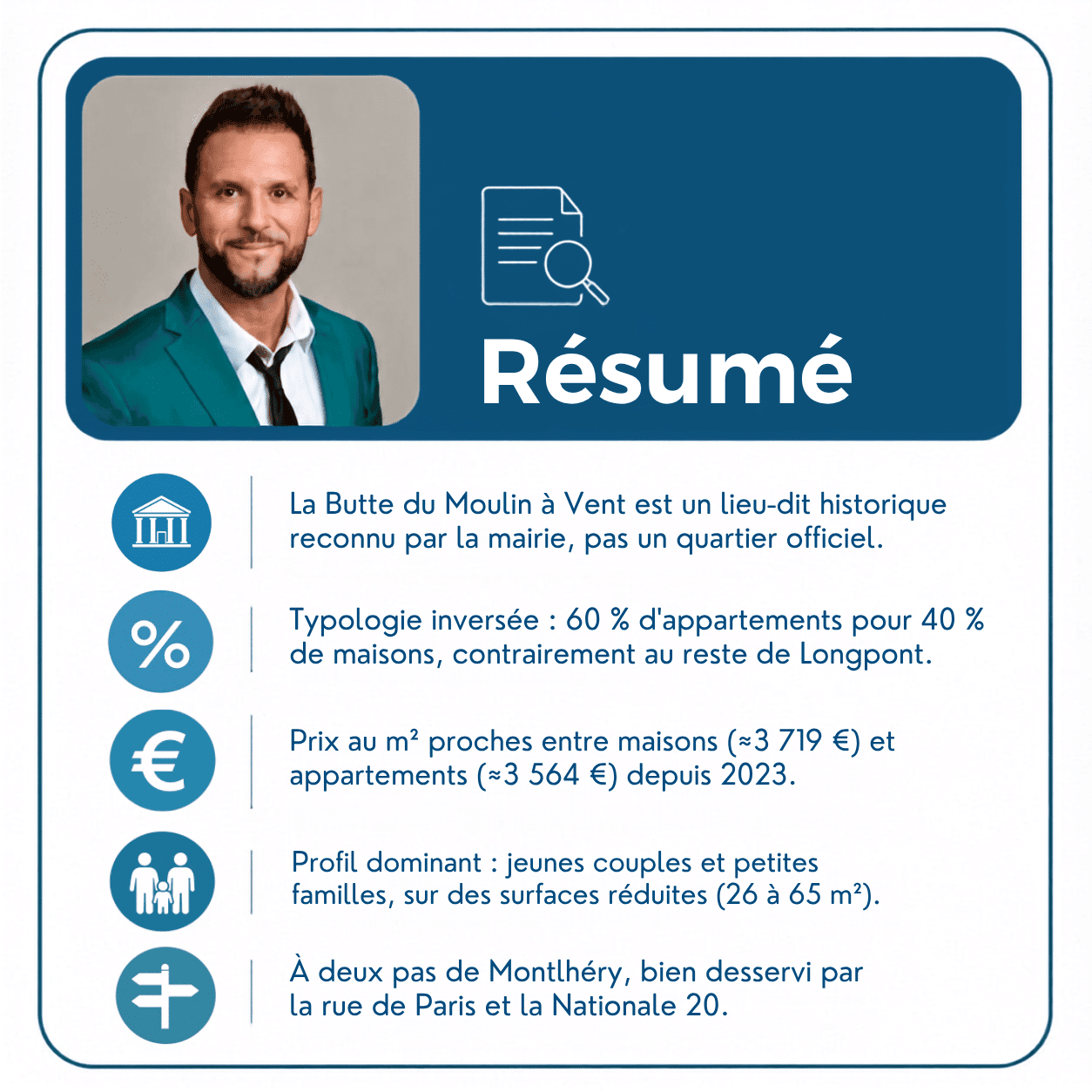 Résumé visuel des points clés sur le secteur de la Butte du Moulin à Vent à Longpont-sur-Orge