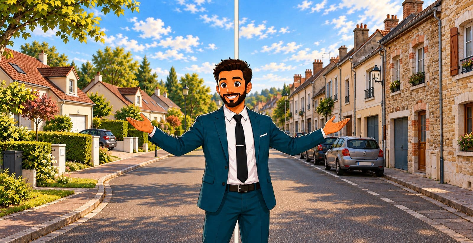 Antonio Figueiredo, conseiller immobilier IAD, dans une rue du quartier Guiperreux à Longpont-sur-Orge, entre pavillons et maisons de village au chemin de Biron